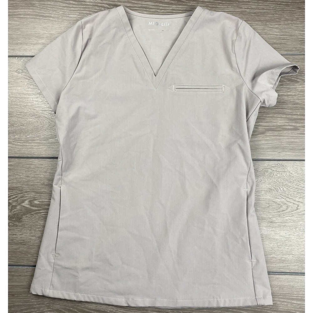 Medelita Women's Pullover Scrub Top Grey Size XXS - Picture 2 of 8